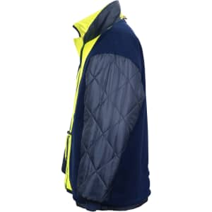Hi-Vis long line safety jacket in navy and fluorescent yellow with 3M tape detailing. Features a logo on the fabric.