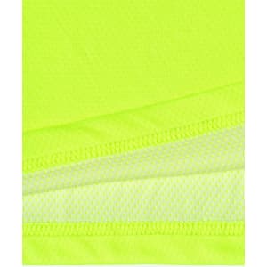 A bright yellow high-visibility polo shirt featuring vented sections and a breathable fabric texture.