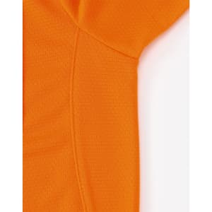 An orange short-sleeved polo shirt made from bamboo charcoal material, featuring a subtle textured pattern.
