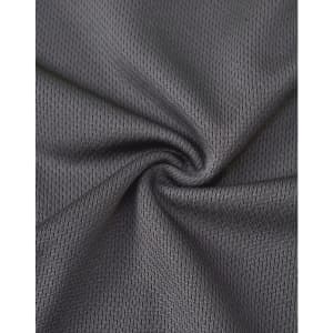 A close-up of dark grey, textured fabric showcasing a breathable mesh design, suitable for work polo shirts.
