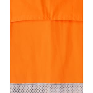 An orange long-sleeve work shirt featuring perforated tape at the bottom hem and a back pocket.