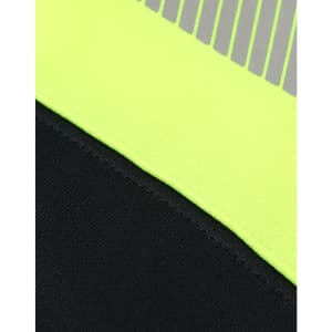 A high-visibility two-tone safety hoodie featuring segmented reflective tape in bright yellow and black fabric.