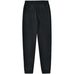 Adults' poly/cotton terry sweat pants in black, featuring zippered pockets and a tapered fit.