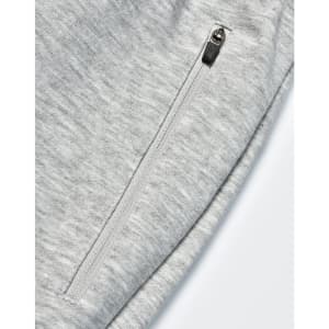 A pair of light grey poly/cotton terry sweat pants featuring a zip pocket.