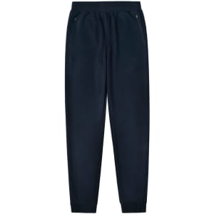 Adults' poly/cotton terry sweat pants in dark grey, featuring side zip pockets and cuffed ankles.