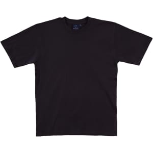 A black premium tee with short sleeves and a round neckline. The shirt features a logo on the inside label.
