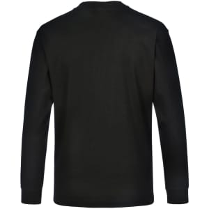 A black long-sleeve men's cotton crew neck t-shirt with a simple, unembellished back design and a logo present.