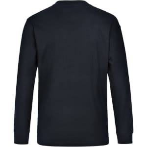 A long-sleeve men's cotton crew neck tee in black, featuring a plain back with a logo.