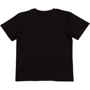 A black fitted stretch tee, featuring short sleeves and a simple design. The back is plain without any logos or embellishments.