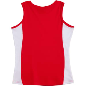 A red and white ladies singlet featuring a contrast design. The back view showcases the colour scheme and fit.