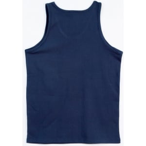 A plain navy blue men's cotton singlet with a simple, sleeveless design and no visible logos.