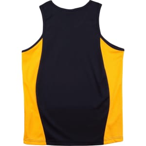 A kid's singlet featuring a navy blue and yellow contrast mesh design. It has a simple back with no additional markings.