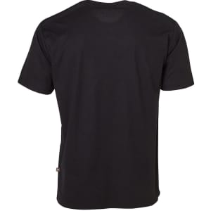A black short-sleeve work t-shirt with a logo on the side.