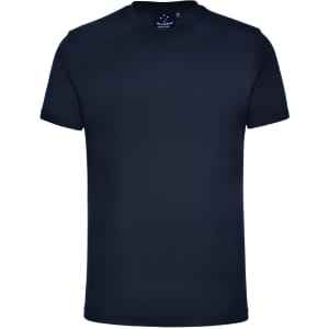 A unisex cotton t-shirt in a dark grey colour, featuring a logo on the front and short sleeves.