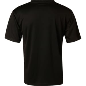 A black short sleeve tee with a smooth finish, featuring a branding logo on the back.