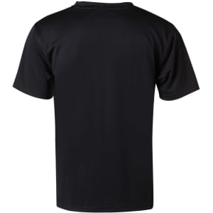 A black kids’ cooldry short sleeve tee featuring a plain design and a logo on the back.