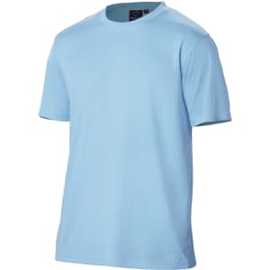 A light blue men's short sleeve tee with a logo on the chest. Made from cool-dry fabric.