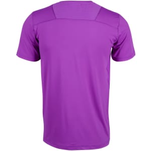 A purple Men's Cooldry Stretch Tee with a textured back and short sleeves, featuring a logo.
