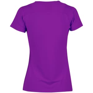 A purple women's Cooldry stretch t-shirt featuring a fitted design and short sleeves. It has a back view and includes a logo.