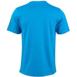 A semi-fitted men's t-shirt in bright blue, featuring short sleeves and a simple design with a logo.