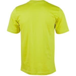 A bright yellow men's cotton semi-fitted tee with short sleeves and a classic crew neckline. It features a branding logo.