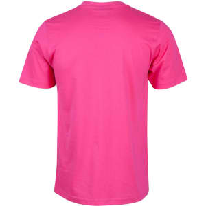 A pink men's cotton semi-fitted t-shirt with a classic crew neck and short sleeves, featuring a logo.