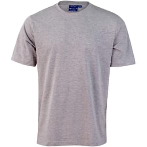 A grey men's cotton semi-fitted tee featuring short sleeves and a crew neck, with a label inside.