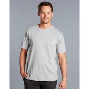 A light grey men's cotton semi-fitted T-shirt with short sleeves and a simple design, featuring a logo.