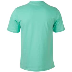 A mint green men's cotton semi-fitted t-shirt with short sleeves and a plain design. Features a logo at the back.