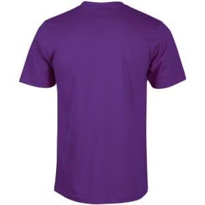 A purple semi-fitted men's cotton t-shirt with short sleeves and a plain back, featuring a logo.
