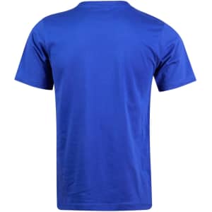 A blue men's cotton semi-fitted t-shirt viewed from the back, featuring a plain design with no visible branding.