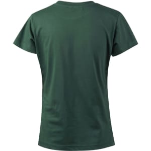 A green ladies' cotton semi-fitted tee displayed from the back, featuring a smooth finish and a casual style.