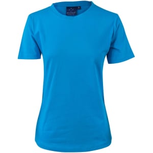 A ladies' semi-fitted tee in a vibrant blue colour, featuring short sleeves and a crew neck. It includes a logo on the label.