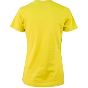 A bright yellow ladies' cotton semi-fitted tee with short sleeves and a smooth finish. Features a logo at the back.