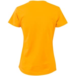 A semi-fitted ladies' t-shirt in vibrant orange, featuring a round neck and short sleeves. The back view is shown.