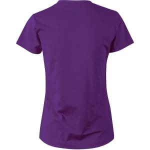 A purple ladies' cotton semi-fitted tee, featuring a simple design and short sleeves. It has a logo on the back.