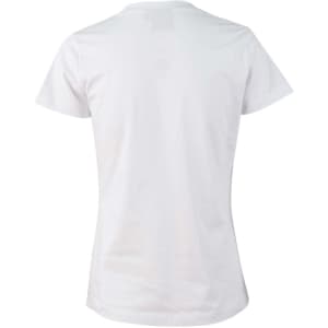 A white semi-fitted cotton t-shirt for ladies, featuring short sleeves and a plain back.