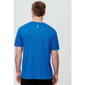 A men's short-sleeve t-shirt in a vibrant blue colour, featuring a logo on the back.