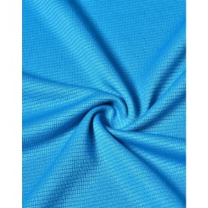 A close-up of a textured fabric in a vibrant blue colour, featuring a grid pattern. The material is lightweight and performance-oriented.