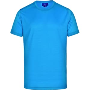 A short-sleeved, ultra-lightweight performance T-shirt in bright blue featuring a logo on the tag.