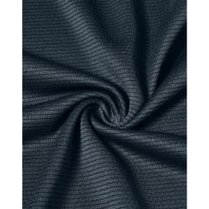 A close-up of navy textured fabric, showcasing a lightweight material with a subtle grid pattern.