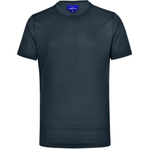 A navy blue men's short-sleeve performance t-shirt featuring a brand logo. Made from lightweight fabric.