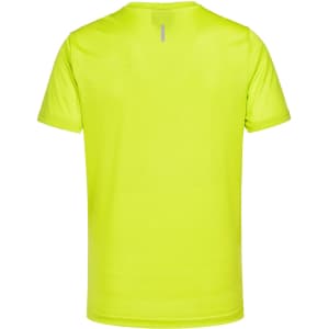 A vibrant yellow men's lightweight performance short-sleeve tee, featuring a logo and a reflective detail on the back.