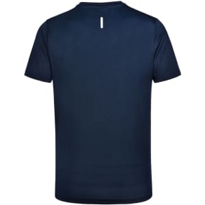 A navy blue men's short sleeve performance T-shirt with a lightweight design and a subtle logo.