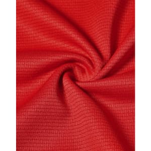 A close-up of red fabric with a textured, lightweight appearance suitable for performance wear.