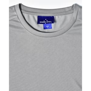 A light grey men's short-sleeve performance tee with a textured fabric and a label inside.
