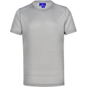A short-sleeve, ultra-lightweight performance t-shirt in grey, featuring a logo on the neckline.