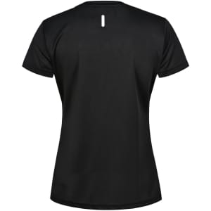 A black ladies' short-sleeve performance T-shirt, featuring a back keyhole detail and a logo.