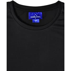 A black short-sleeve performance T-shirt with a logo label at the neckline.