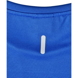 A blue lightweight performance T-shirt featuring a logo on the back near the neckline.